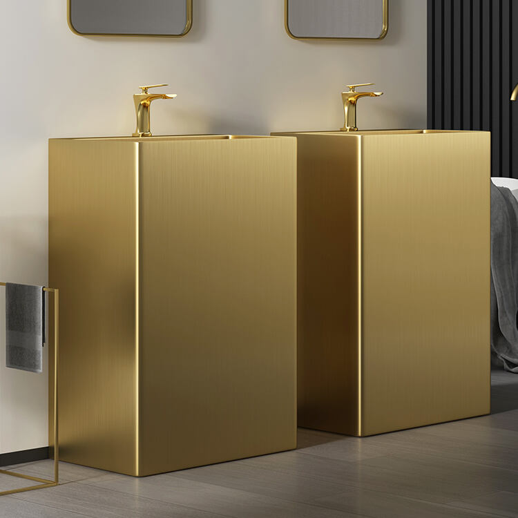 High-end Luxury Bathroom Furniture Handmade Golden Bathroom Sinks Floor mount Pedestal Basin details