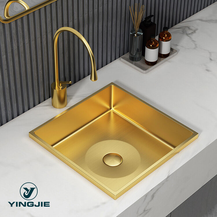 Luxury High-end Golden Bathroom Stainless Steel SUS304 Semi Counter Sinks Wash Basins for Hotel Villa