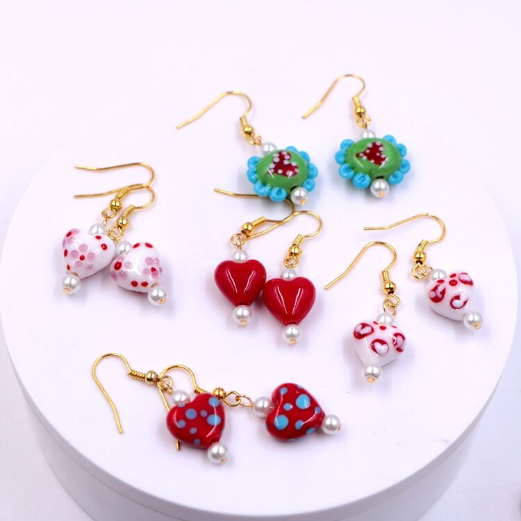 Customized Murano Lampwork Glass Valentine Heart Beads Earring supplier