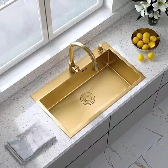 New Design Customized Gold 304 SUS Houses Kitchen Sink Standard Single  Bowl Restaurant Kitchen Sink