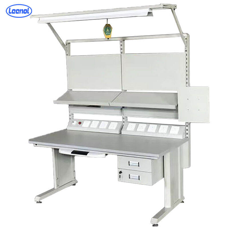 Leenol laboratory worktable esd lab wood steel workbench esd cleanroom workbench esd bench antistatic workbench with cabinet supplier