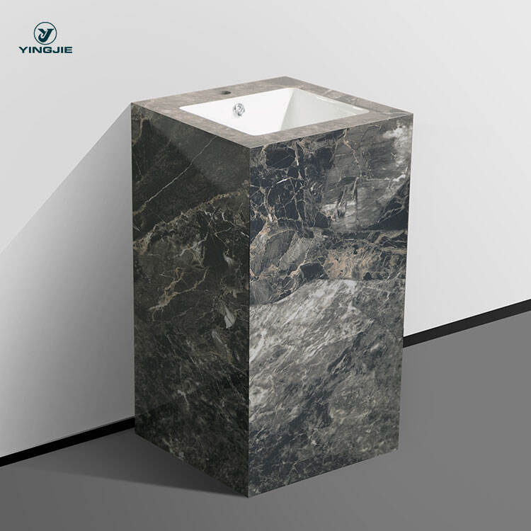 ware wholesale square sintered stone pedestal basin standing wash basin