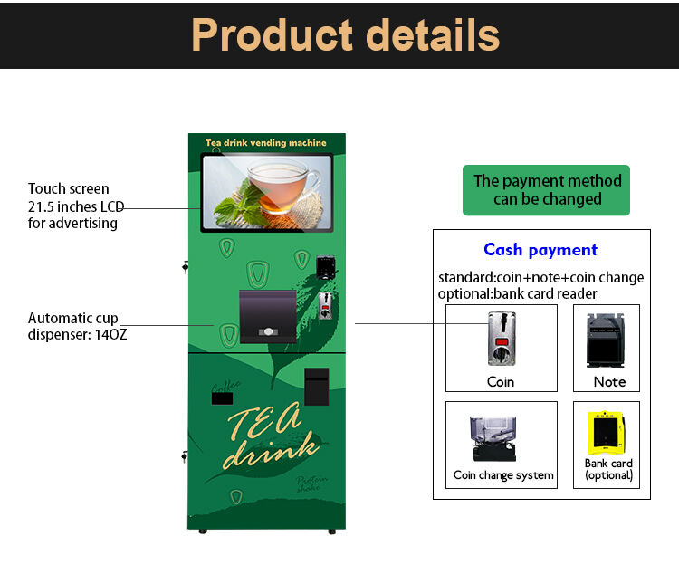 Tea Green Tea Leaf Vending Machine GS Fully Automatic Black SDK Carbon Steel Case with Tempered Glass Pump Water & Tap Water details