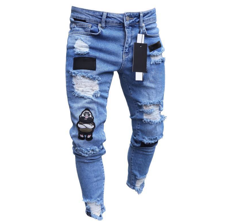 Italy Style Men's Distressed Art Patches Badge Pants manufacture