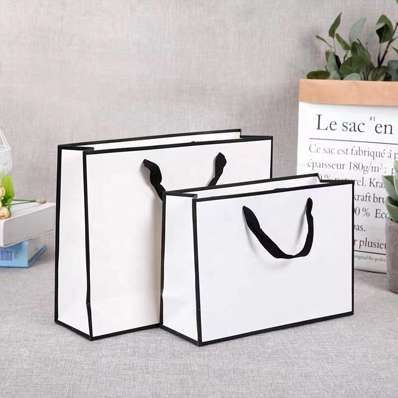 Custom Recycled Shopping Paper Bags Packaging Gift Bag With Ribbon Handle For Clothes With Your Own Logo details