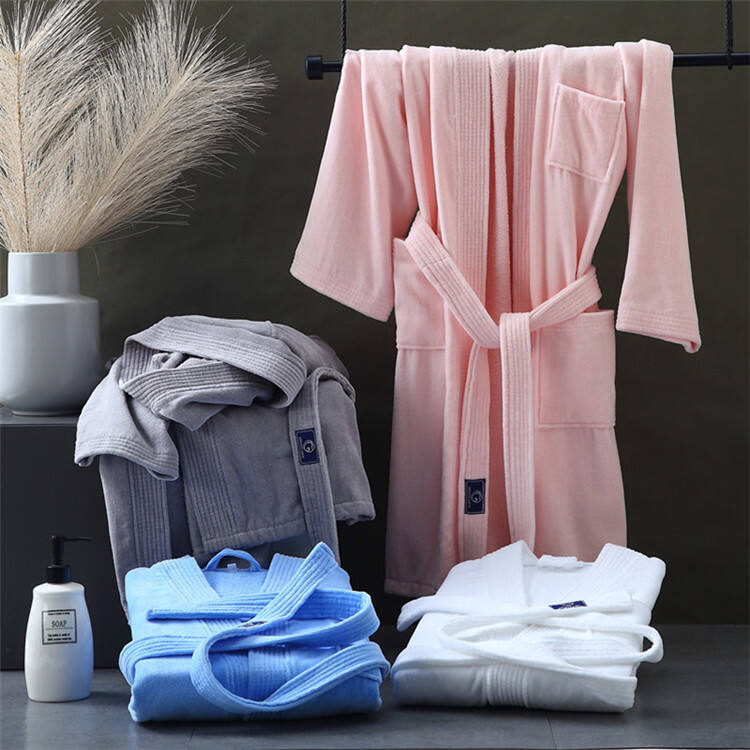 Unisex 100% Cotton Hotel SPA Cut pile bathrobe manufacture