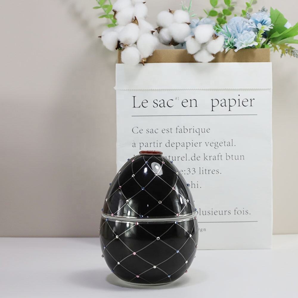 Synwish Custom Printed Egg Shaped Black Candle Jars Ceramic Candlestick Holder with Lids details