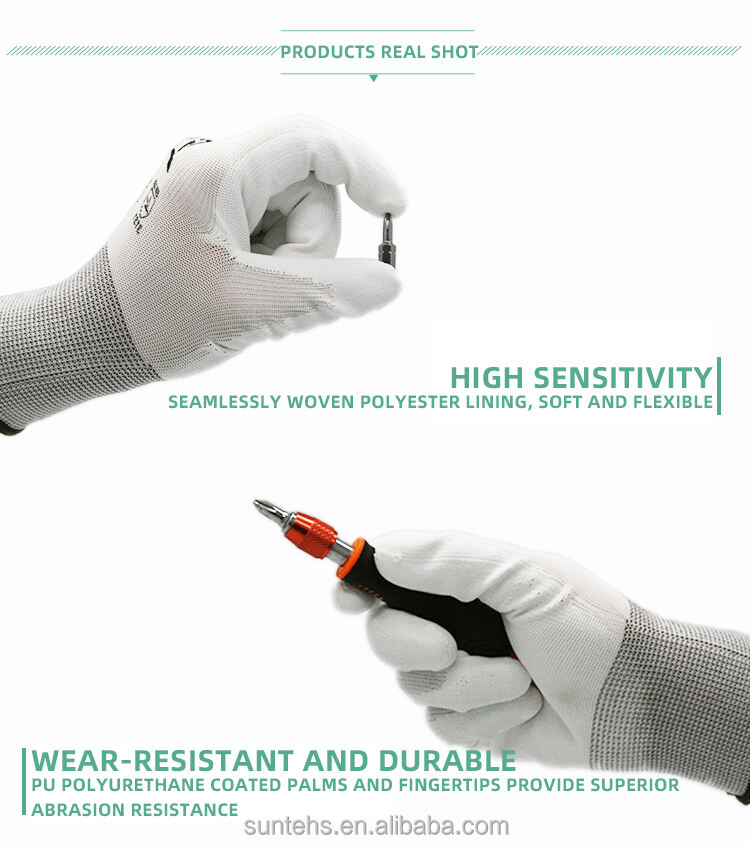 PU material durable for use 33-105 High quality white continuous woven protective gloves manufacture