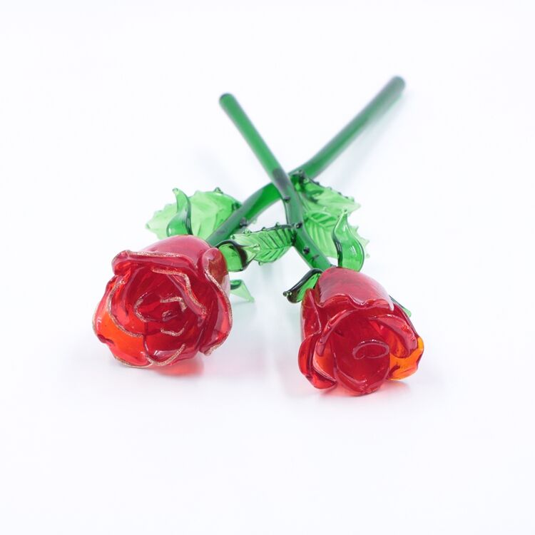 Customized Colored Murano Art Lampwork Long Stem Glass Craft Flower Rose Wholesale details