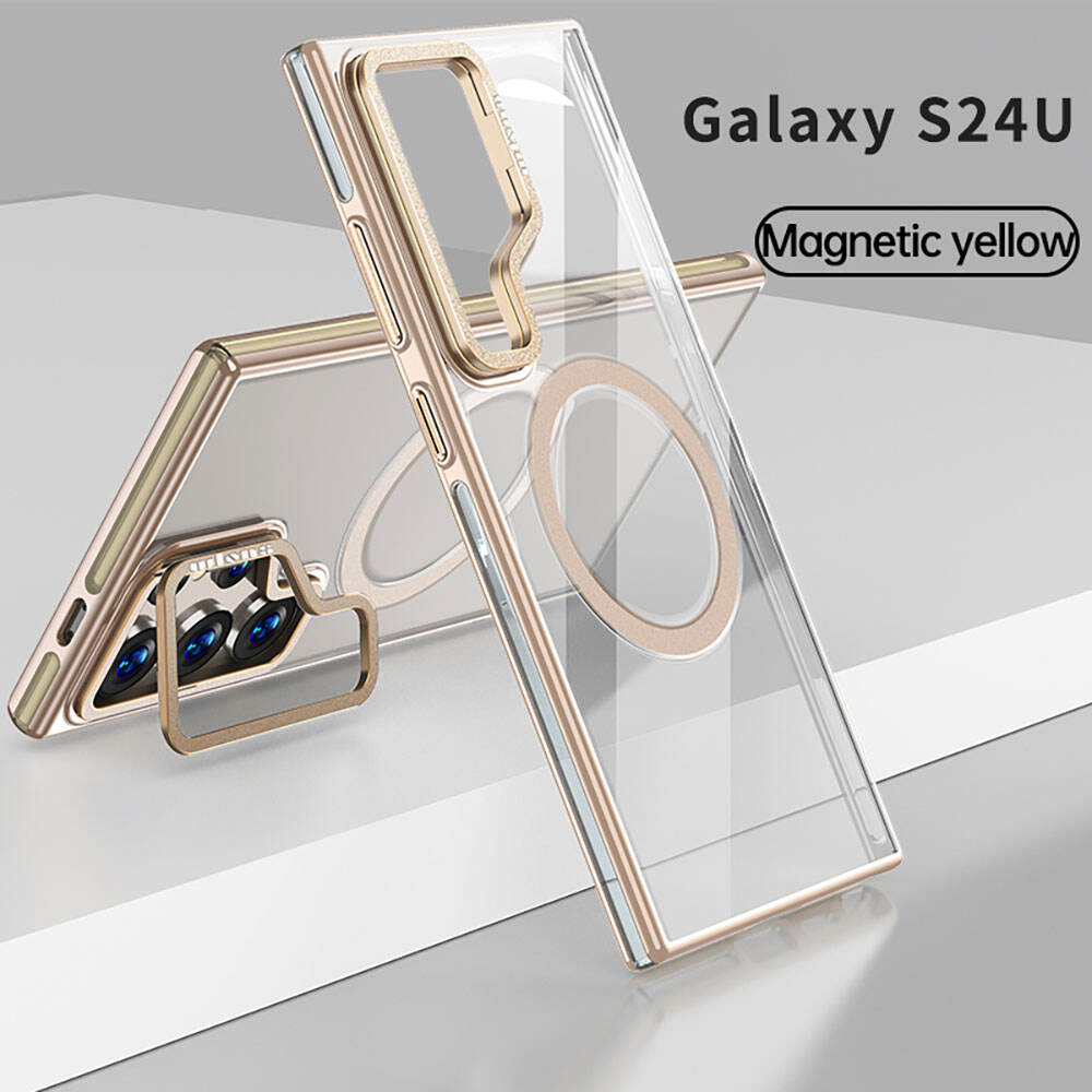 Pc Tpu Phone Case For Samsung S24 Ultra Lens Holder Magnetic Customize Kickstand Card Transparent Cover