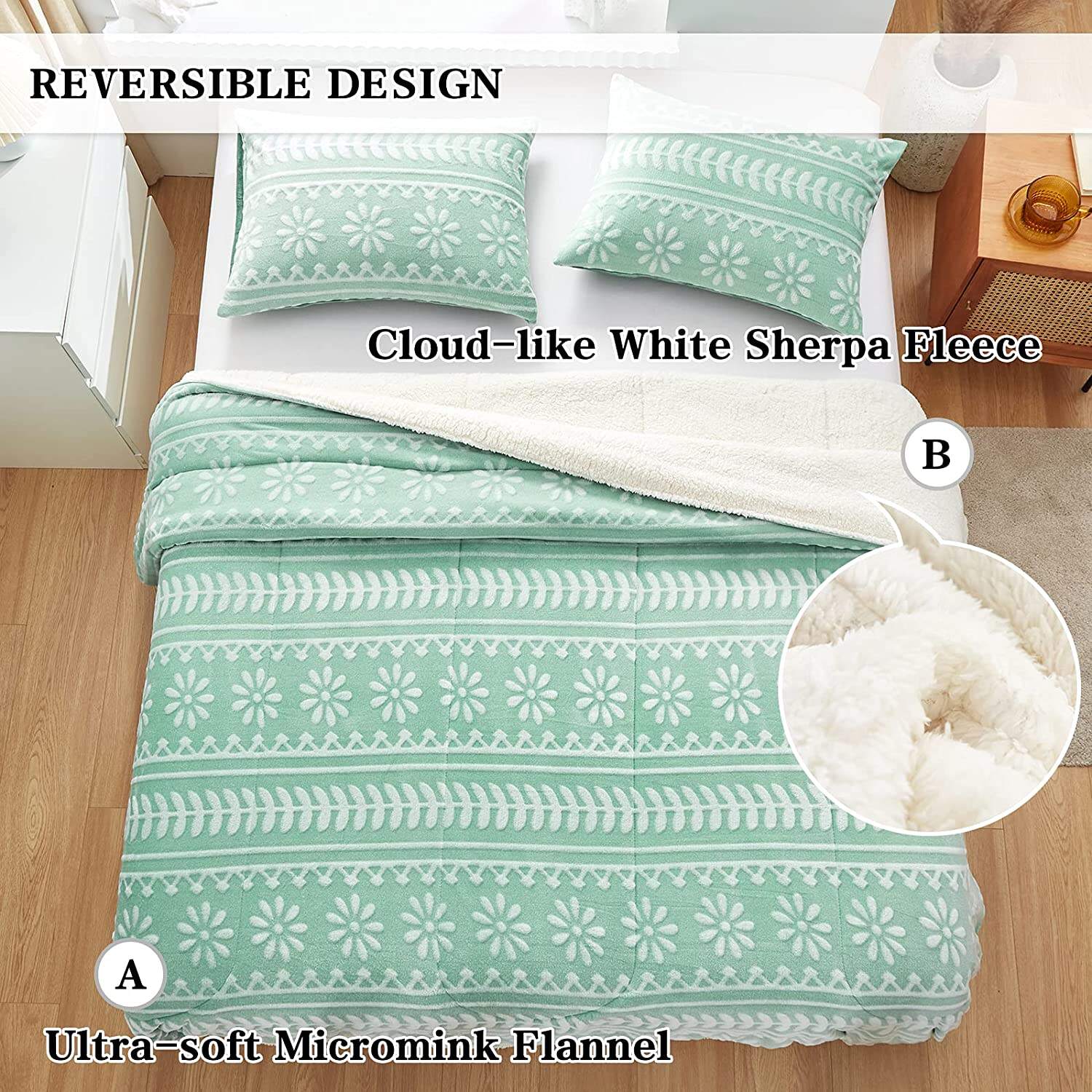 Ultra Soft Jacquard Striped Flowers winter thick hot sale 3 Pieces Fleece Sherpa comforter flannel factory