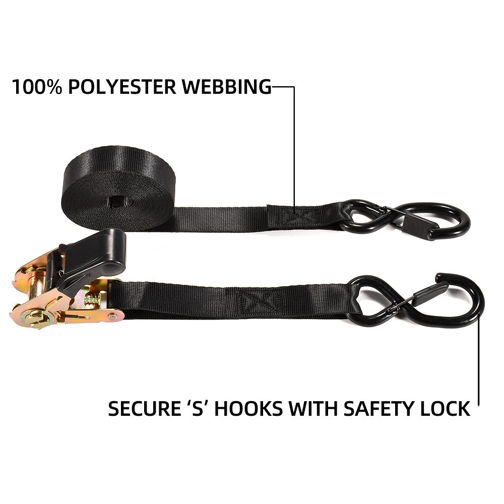 4pk 1 inch custom package ratchet tie down cargo strap with safety lock s hooks details