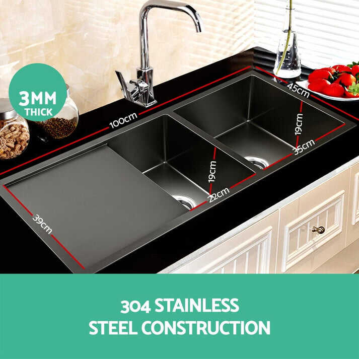 Black Color Long Workstation Sink Kitchen Stainless Steel Under mounted  Large Double  Bowl With Kitchen Faucet supplier