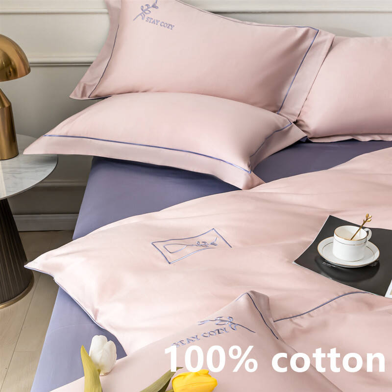 Luxury 100% Cotton Embroidery Two color Home Bed Sheets Quilt Comforter Set pillow case Bedding Set