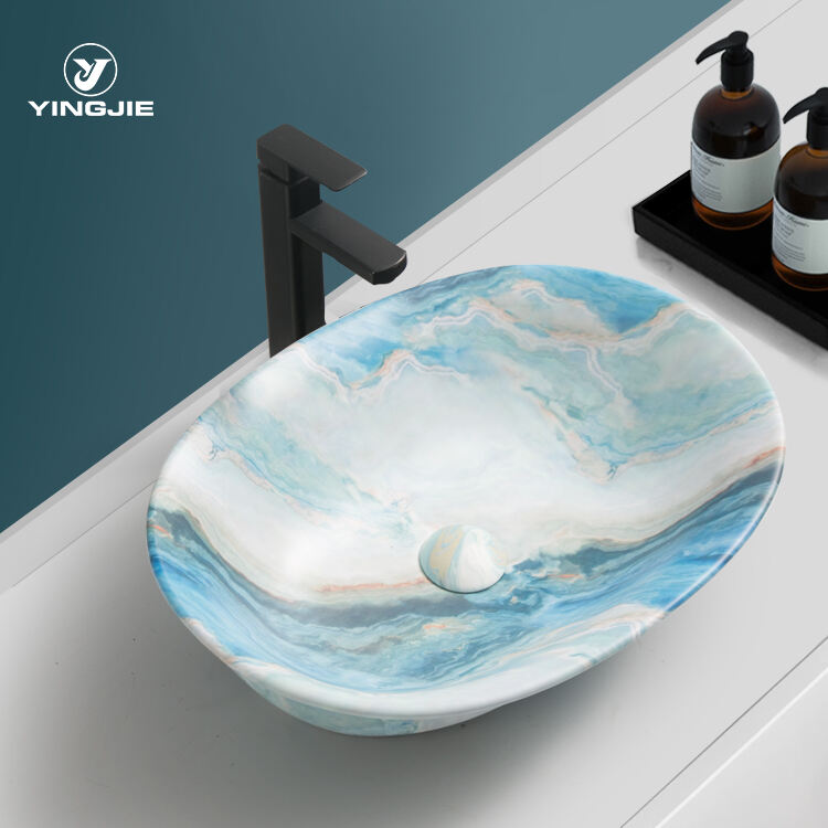 modern high quality countertop bathroom ceramic art designs marble wash basin for hotel