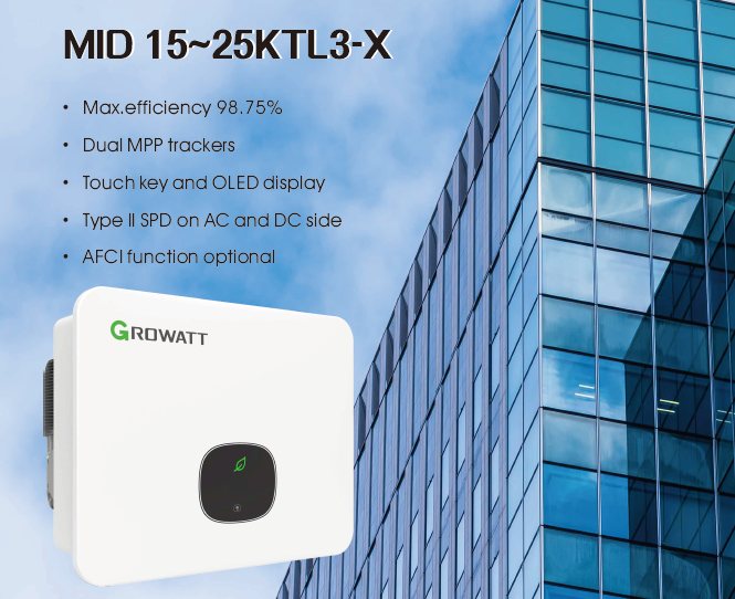 In Stock Growatt MID 25KW Dual MPP Trackers On Grid Solar Inverter with Wifi manufacture