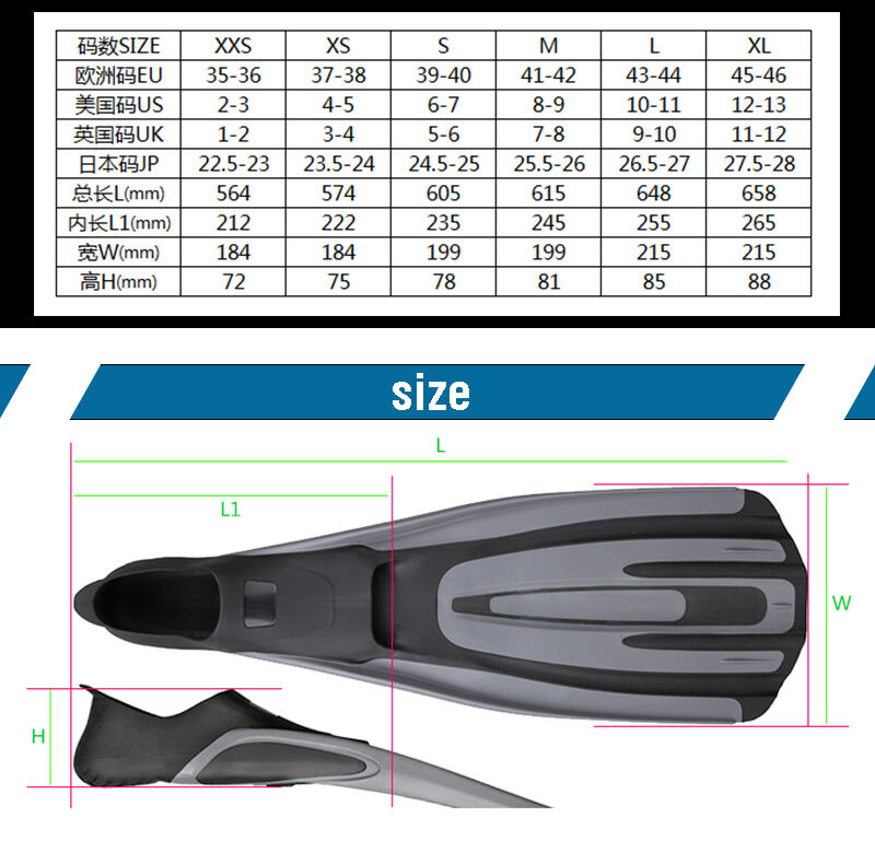 Custom Dual hardness design swim flipper snorkeling Diving Fins long free diving fins factory