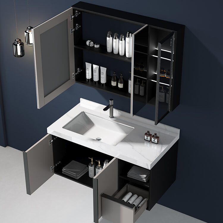 Modern high quality plywood cabinet wall mounted bathroom vanities with mirror cabinet details