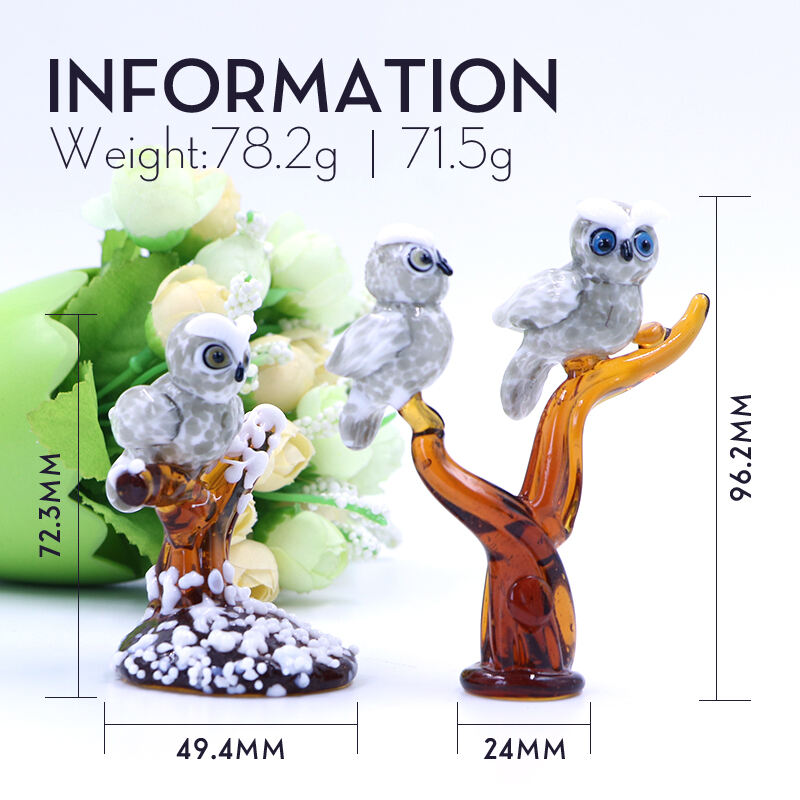 Factory Wholesale Custom Size Color  Murano Glass Figurine Owl Animal Glass Home Decor details