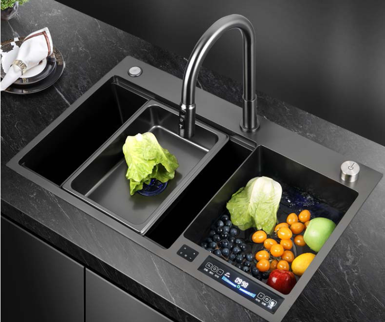 Nanometer Smart Digital Kitchen Sink Large Size Handmade Step Intelligent Ultrasonic Hydro Purifying Kitchen Island Sinks factory