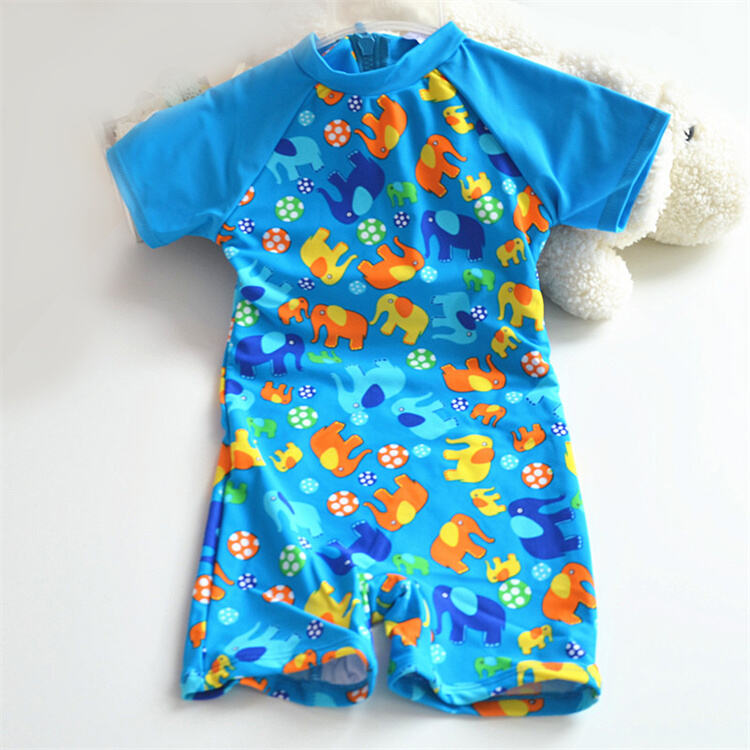 Blue Elephant Pattern One Piece Swimsuit Boys Swimwear details