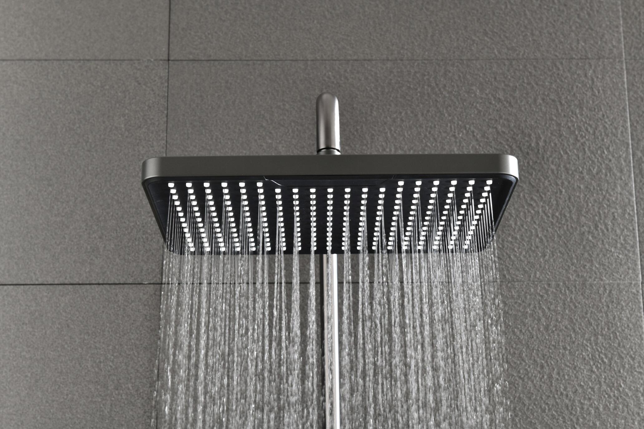 Olife Banos Gunmetal  4 Funtion Rainfalll Piano Key Hot And Cold  Sprinkler Shower Head Sets System details