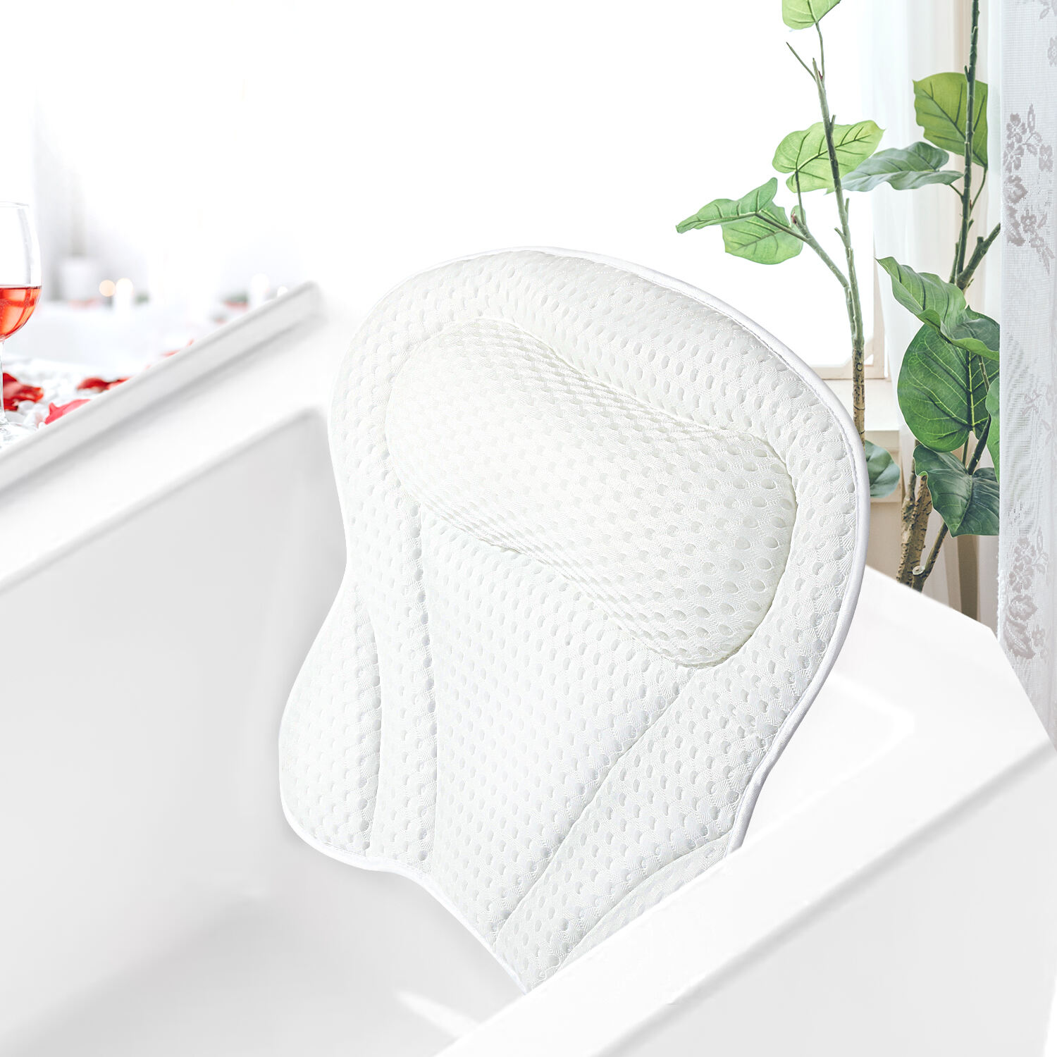 4D Air Mesh vastag puha fürdőpárna Hátsó nyaktámasz párna, Spa párna fürdőkádhoz relaxáló fejtámla fürdőpárna részletei