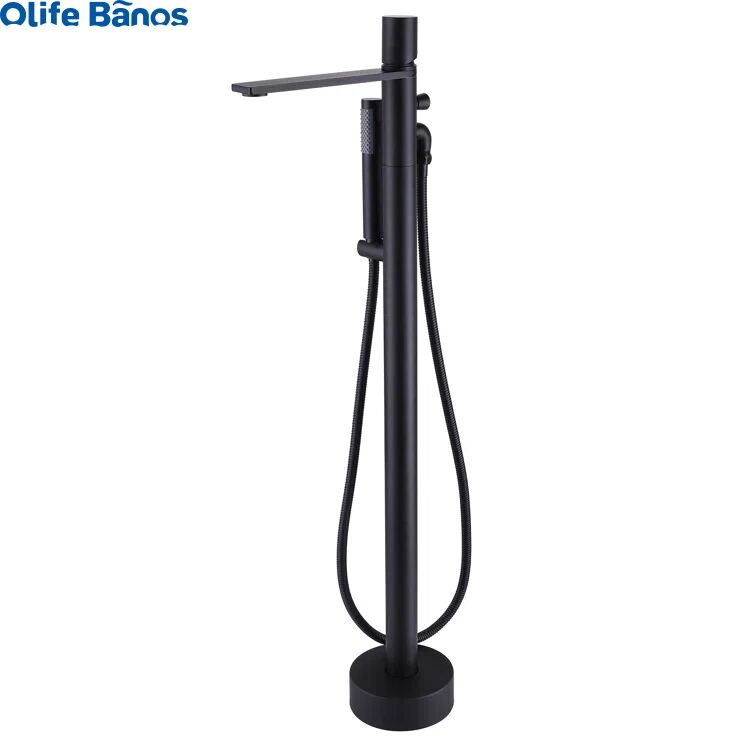 Freestanding Bathtub Faucet Brushed Gold Black Floor Mount Faucets Brass Single Handle with Hand Shower supplier