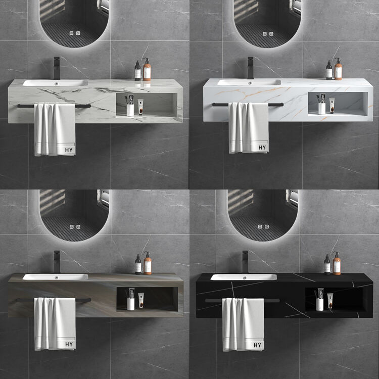 modern countertop hanging vanity cabinet sets sintered stone bathroom sink with under ceramic basin factory