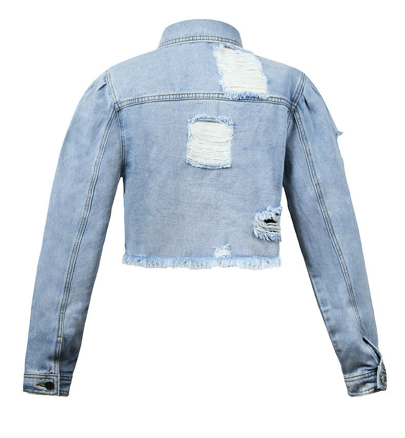Wholesale Fashion Casual Ripped Distressed Vintage Washed Denim Jackets Crop Tops For Women Stylish supplier