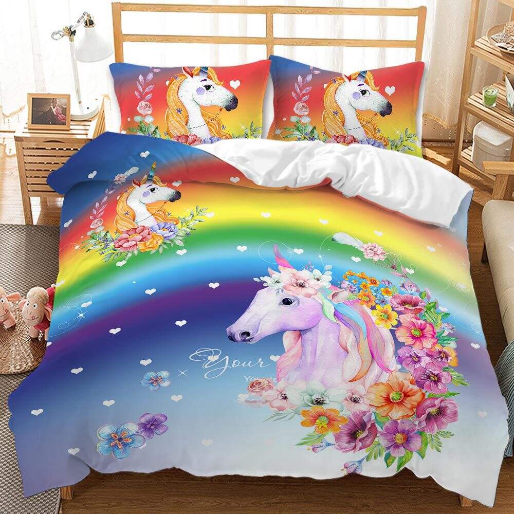 Pink Unicorn Bed Covers 3D Printed Quilt Cover fluffy bedding set cartoon For Girls details