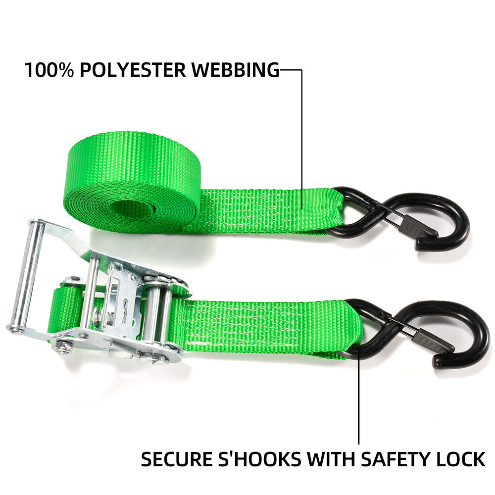 38mm 1500kg heavy duty zinc ratchet strap with double s hook webbing straps factory