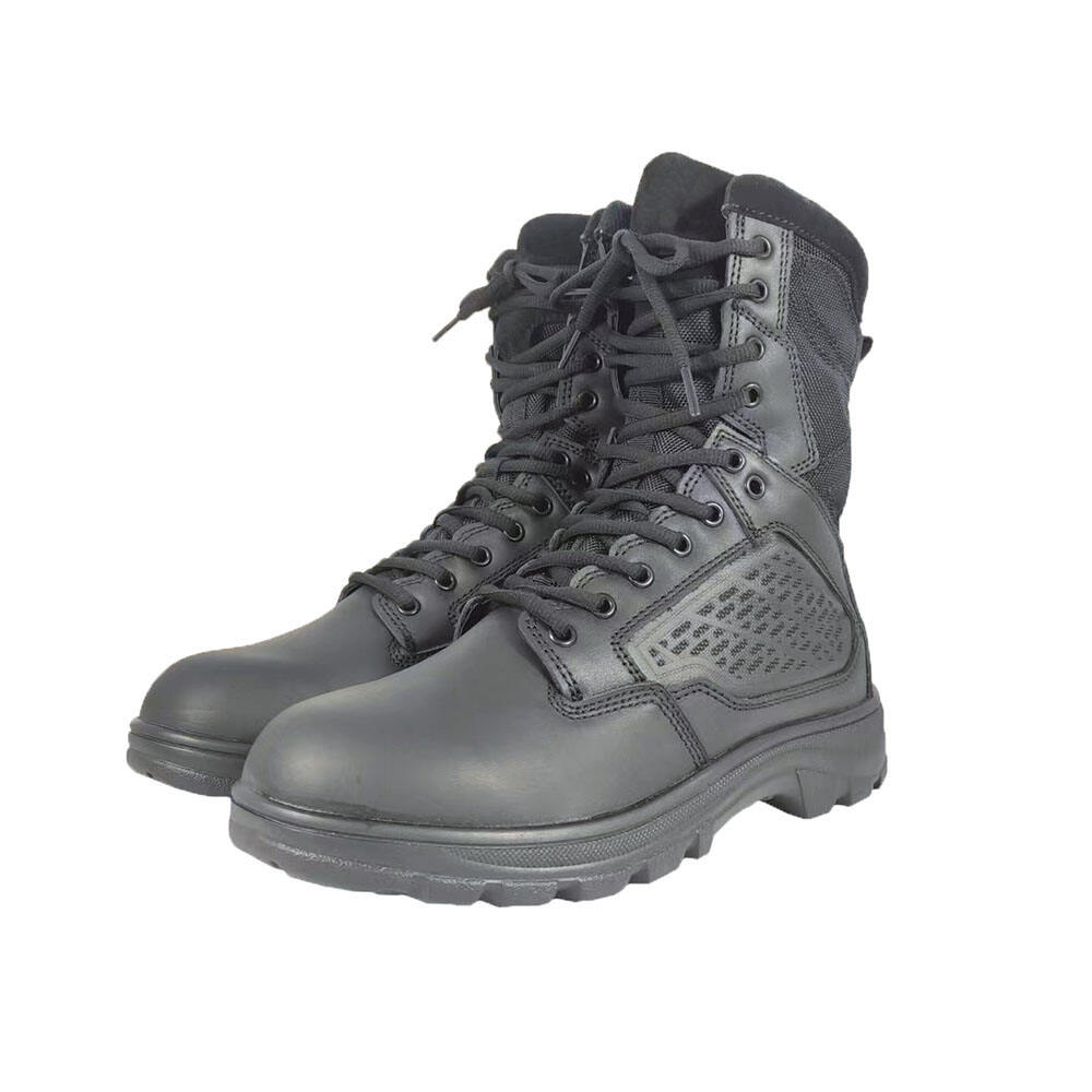 Waterproof Black Genuine Leather Steel Toe Rubber Outsole Tactical Combat boots for Men and Women supplier