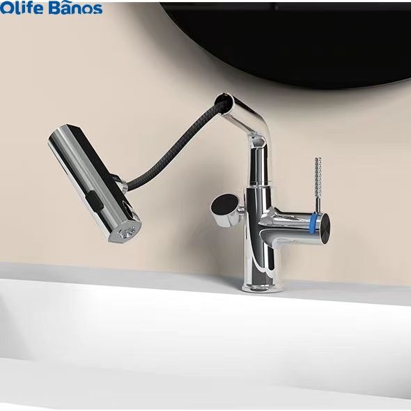 Olifebanos Gun Gray White Digital Display Pull Out Waterfall Rain Fall  Faucet 3 Functions Desk Basin Mixer Tap Faucet details