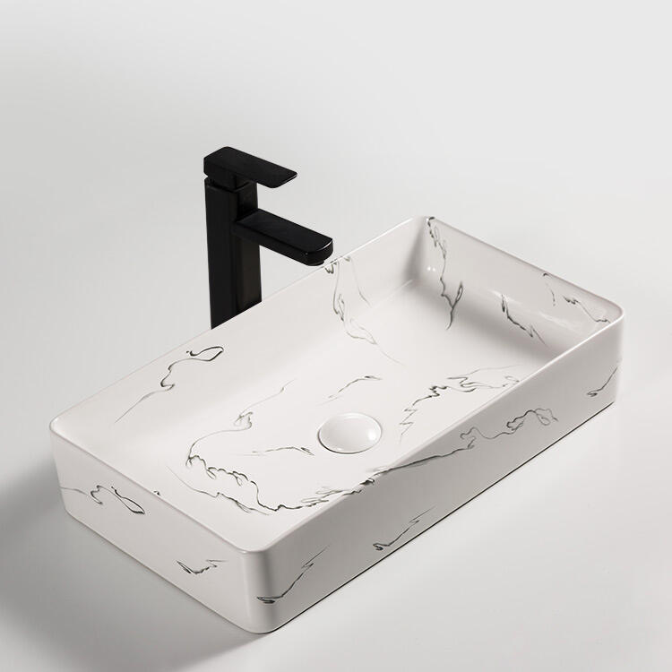 Fashion Ceramic above counter Vanity Basin Matte Black Marble Overmount Bathroom Sink supplier