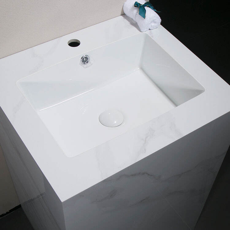 square sintered stone marble pedestal basin washing sink for bathroom supplier