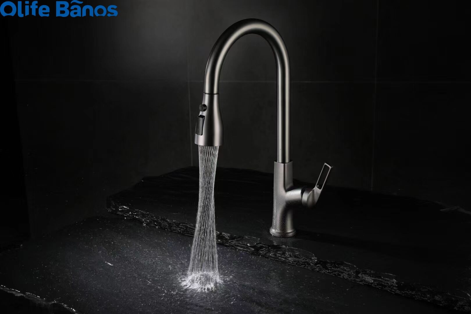 Pull Down Kitchen Sink Faucet Hot and Cold Commercial Spring Sale Black Cheap OEM Style Brass Lead Surface Graphic supplier