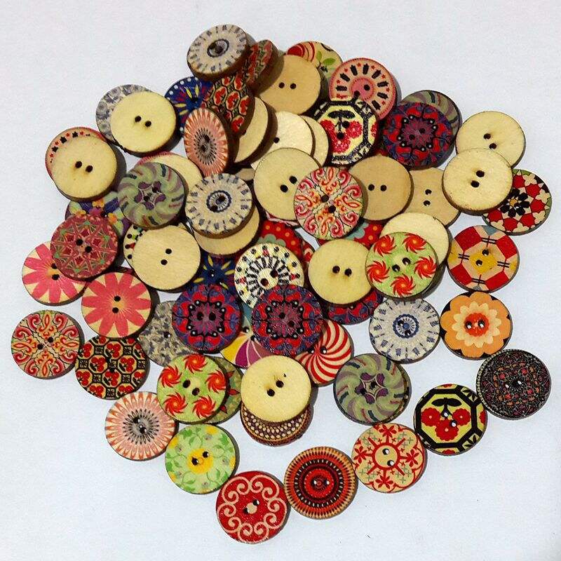 Fancy cute mixed colorful painted 2 holes wooden button