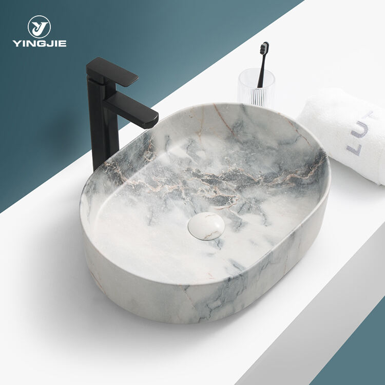 2022 Latest Design Marble Bathroom Sink White Round Cultured Marble Basin details