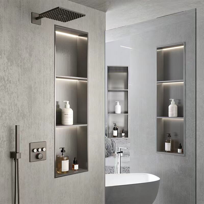 2023 nouveau design des étagères de douche accessoires de salle de bain douche savon niche encastrée pile mur niche avec led