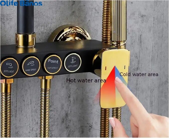 Olife Banos Bathroom Shower System Senducs Black Gold Bathtub Mixer Faucet Hot Cold Bathroom Tap Thermostatic Shower Set supplier