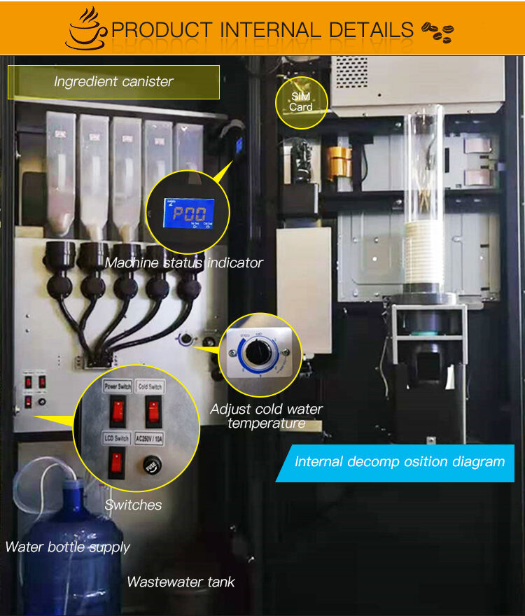 Distributeur automatique intelligent de boissons chaudes et froides instantanées, entièrement automatique, avec écran tactile de 32 pouces