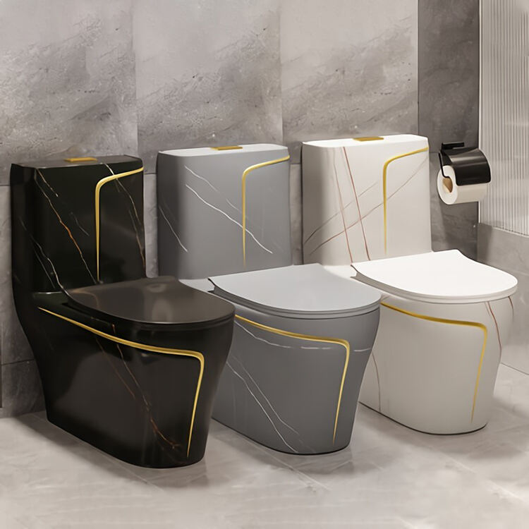 Luxury Gold Rim Black Colored Toilets Bowl Ceramic Sanitary Ware Water Closet Bathroom One Piece Toilet factory