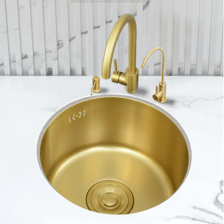 40 CM Gold Nano Stainless Steel Kitchen Sink Round Bar Mini Small Number Round Sink 304 Undermount Embedded Single Sink