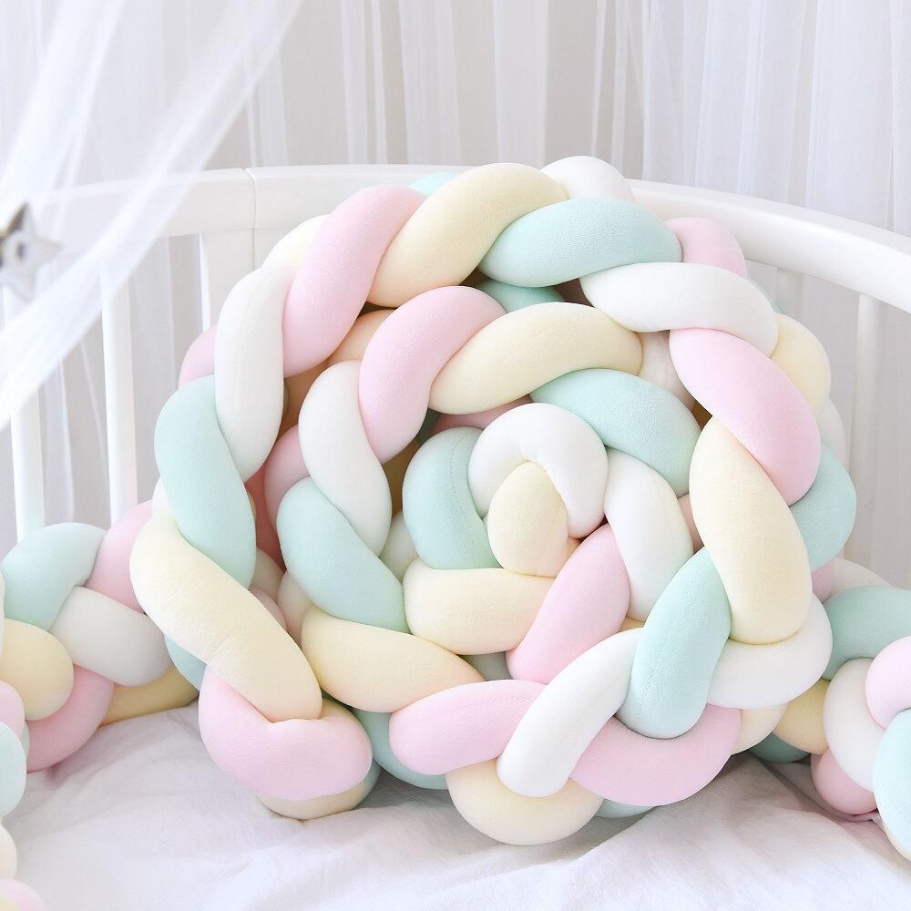 Cushion Soft Knot Pillow Baby Bed Set All Round Braided 3M Pink, Baby Braided Crib Knotted Soft Comfortable Snake Head Guard factory