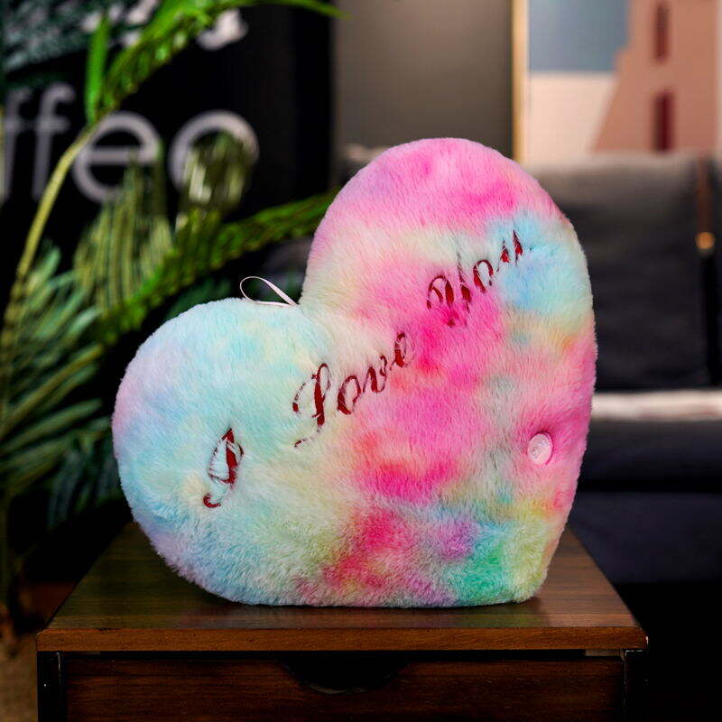 Rainbow Color heart shape cushion Luminous Pillow Glow Talk Toy LED Light music Plush Toy details