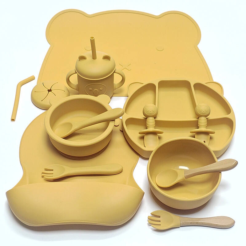 Bear 14-piece infant baby complementary food feeding tableware set silicon children's cartoon glue food grade set supplier