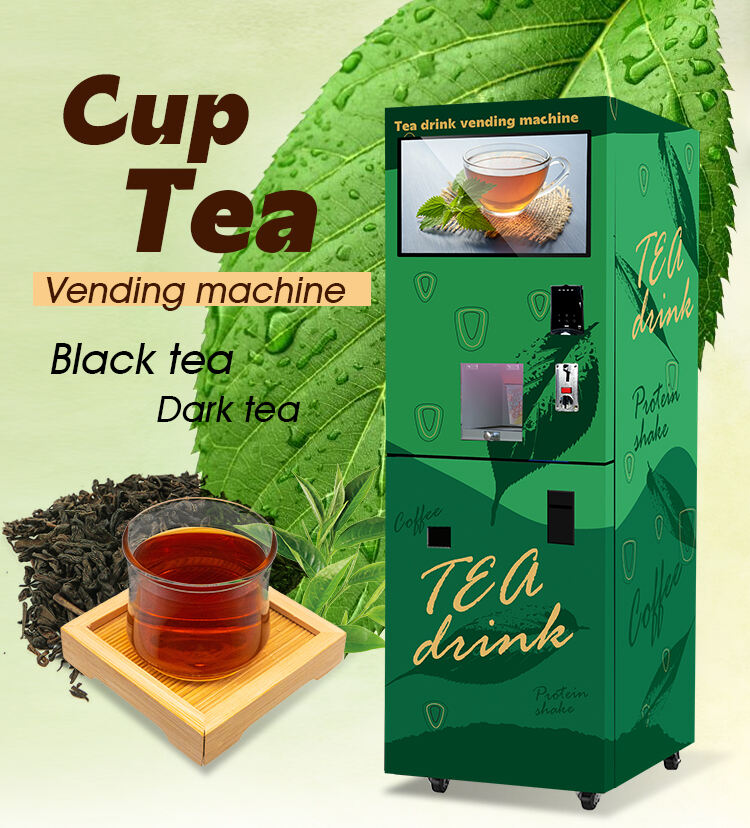 Smart Fully Automatic Self Cup Tea Vending Machine Premix Commercial SDK Carbon Steel Case with Tempered Glass details