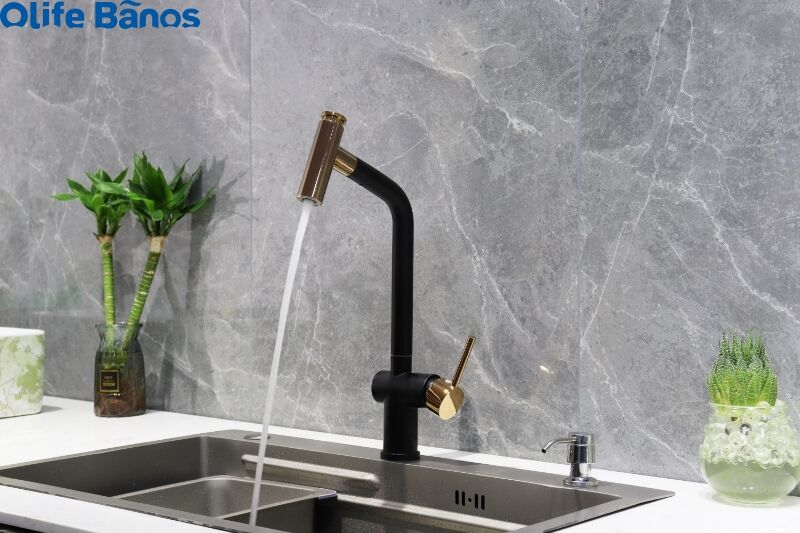 2024 European Style Multifunctional Pull-out Hot Cold Plating Black Retractable Water Saving Kitchen Faucet manufacture