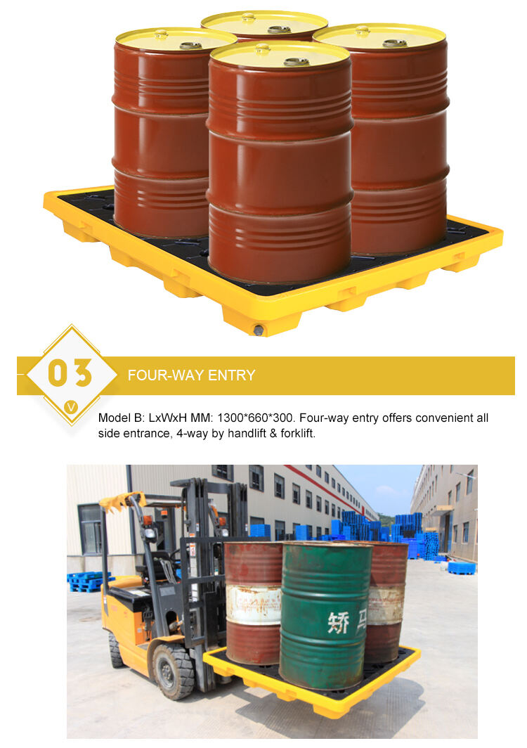 4 drum  ibc oil drum spill containment plastic pallets with drain